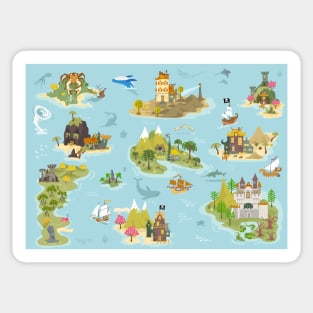 Pirate islands in hand drawn cartoon style Sticker